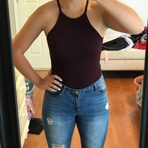 Stretchy Maroon Ribbed Halter Tank